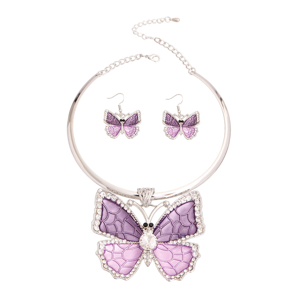 Rigid Metal Purple Butterfly Necklace