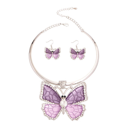 Rigid Metal Purple Butterfly Necklace
