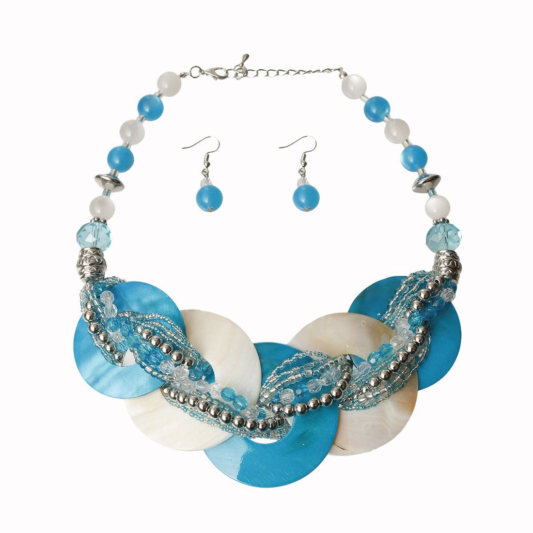Blue and White Beaded Disc Necklace Set