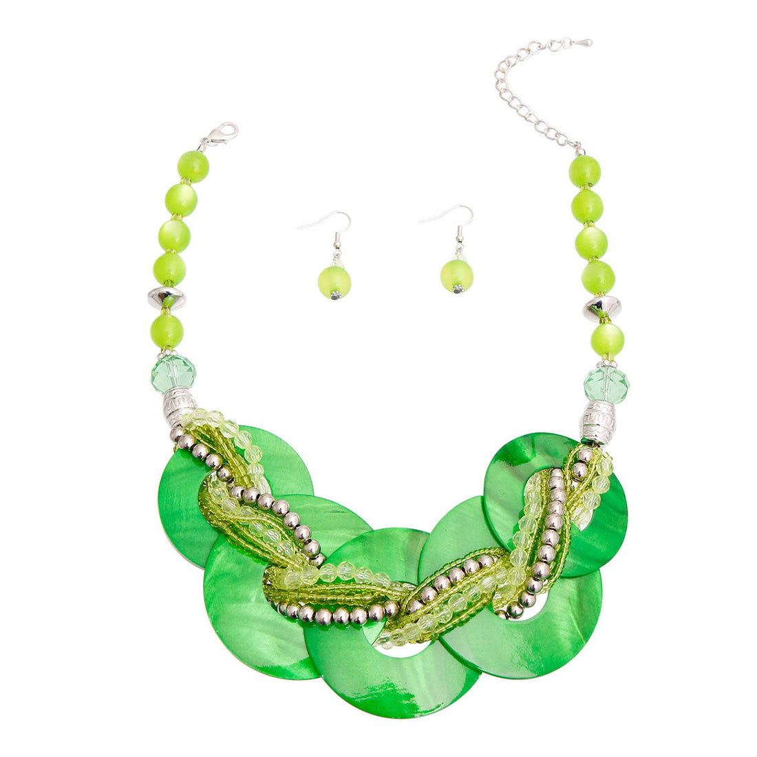 Green Disc Beaded Necklace Set