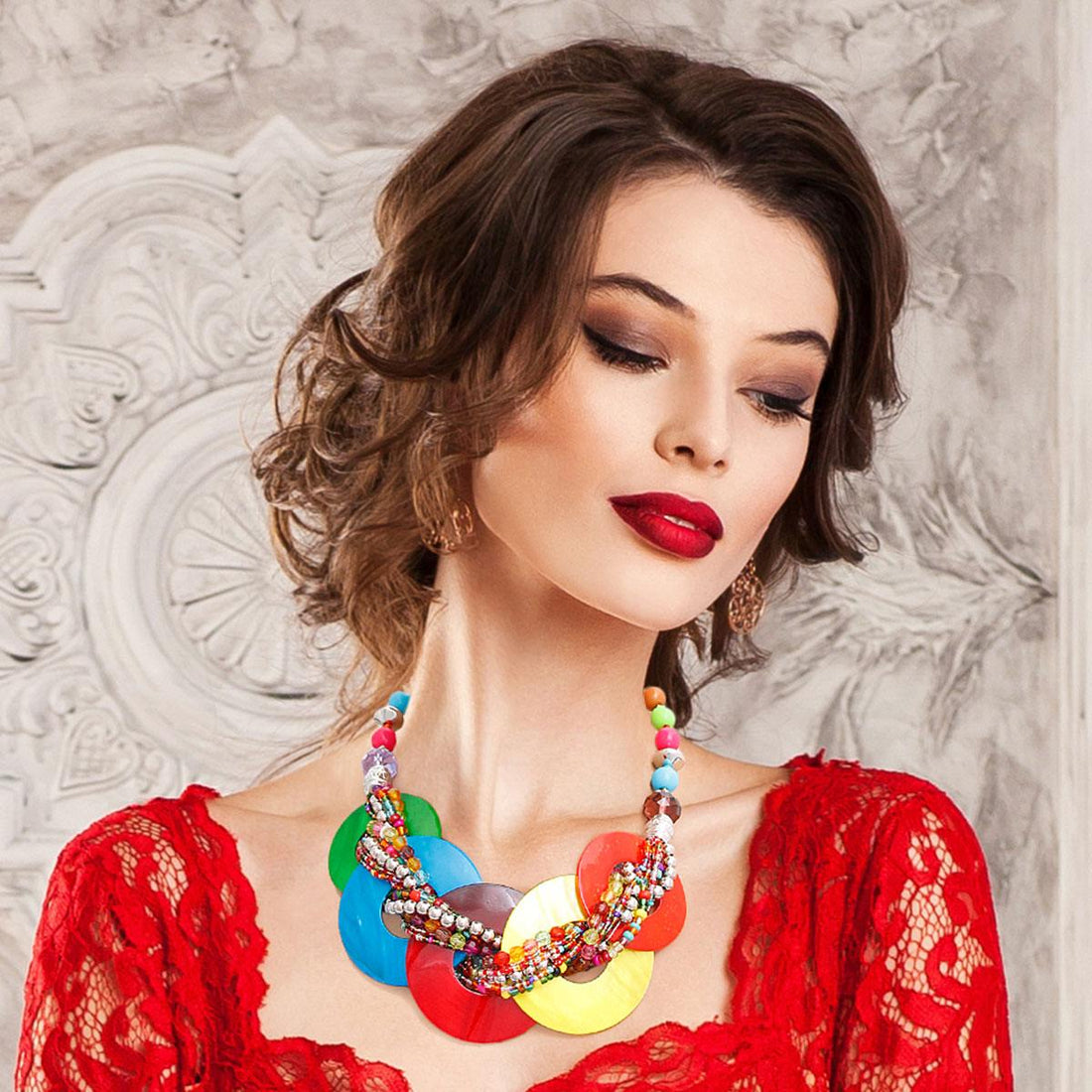Bold Color Disc Beaded Necklace Set