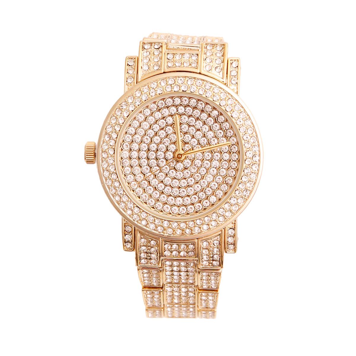 Blinged Out Gold Oyster Band Watch