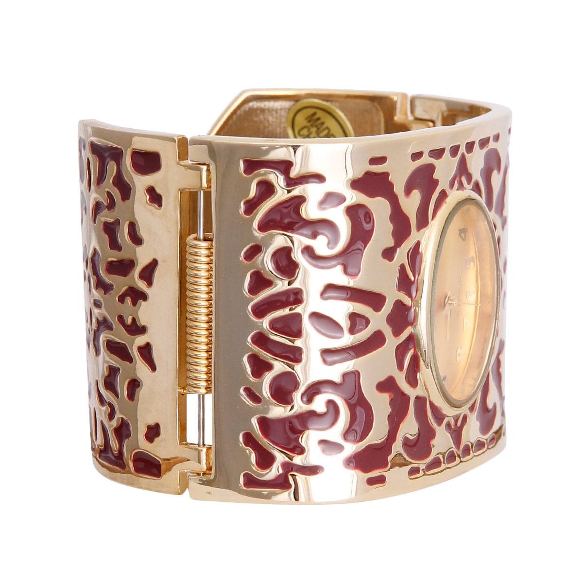 Brown Gold Tone Wide Bangle Watch