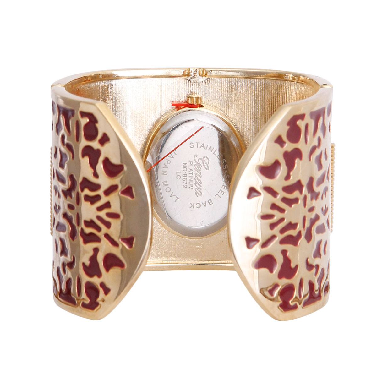 Brown Gold Tone Wide Bangle Watch