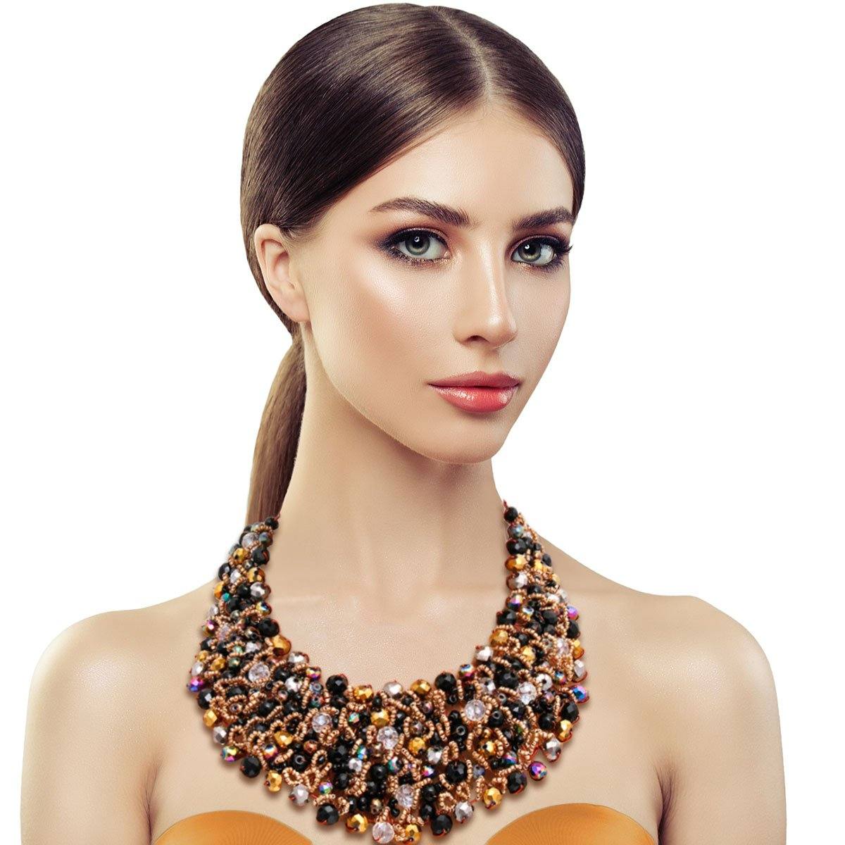 Crystal Bead and Copper Bib Necklace