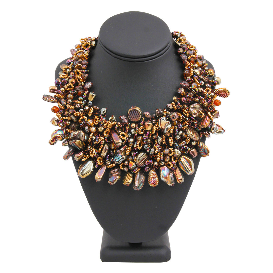 Gold Bead and Copper Bib Necklace