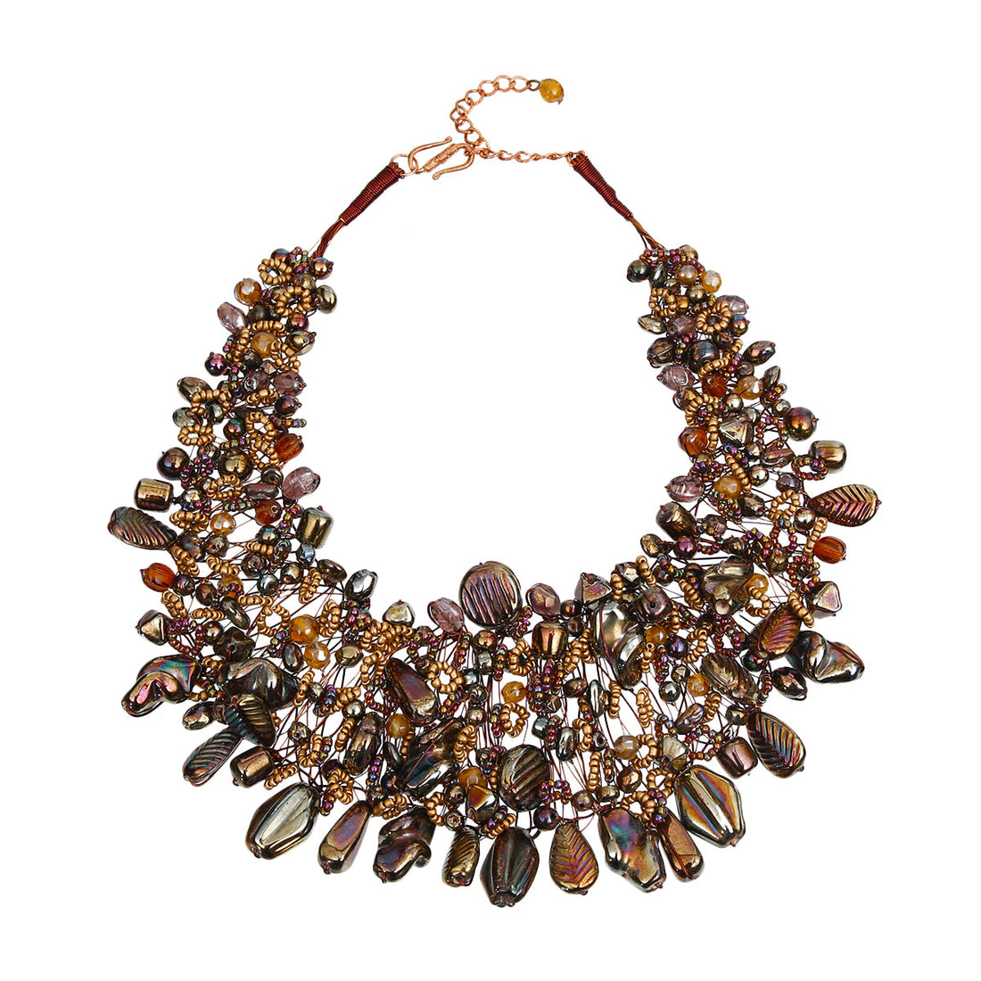 Gold Bead and Copper Bib Necklace