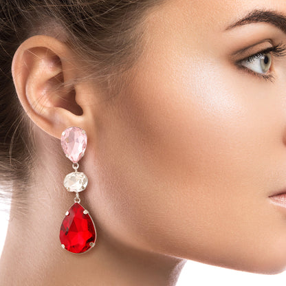 Red Glass Crystal Teardrop Earrings