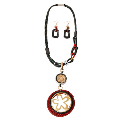 Red and Black Leather Pendant Set