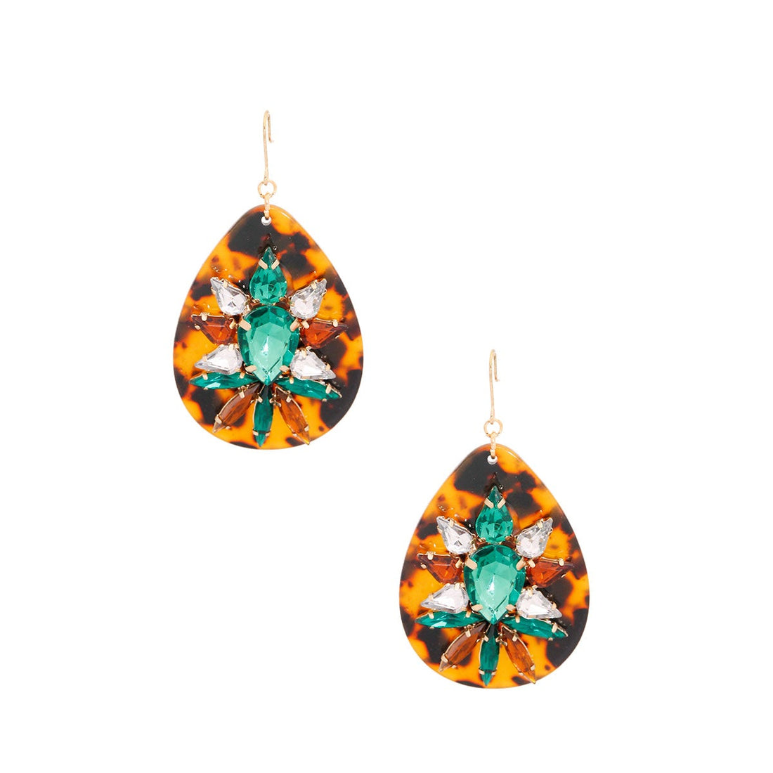 Green Tortoiseshell Teardrop Earrings