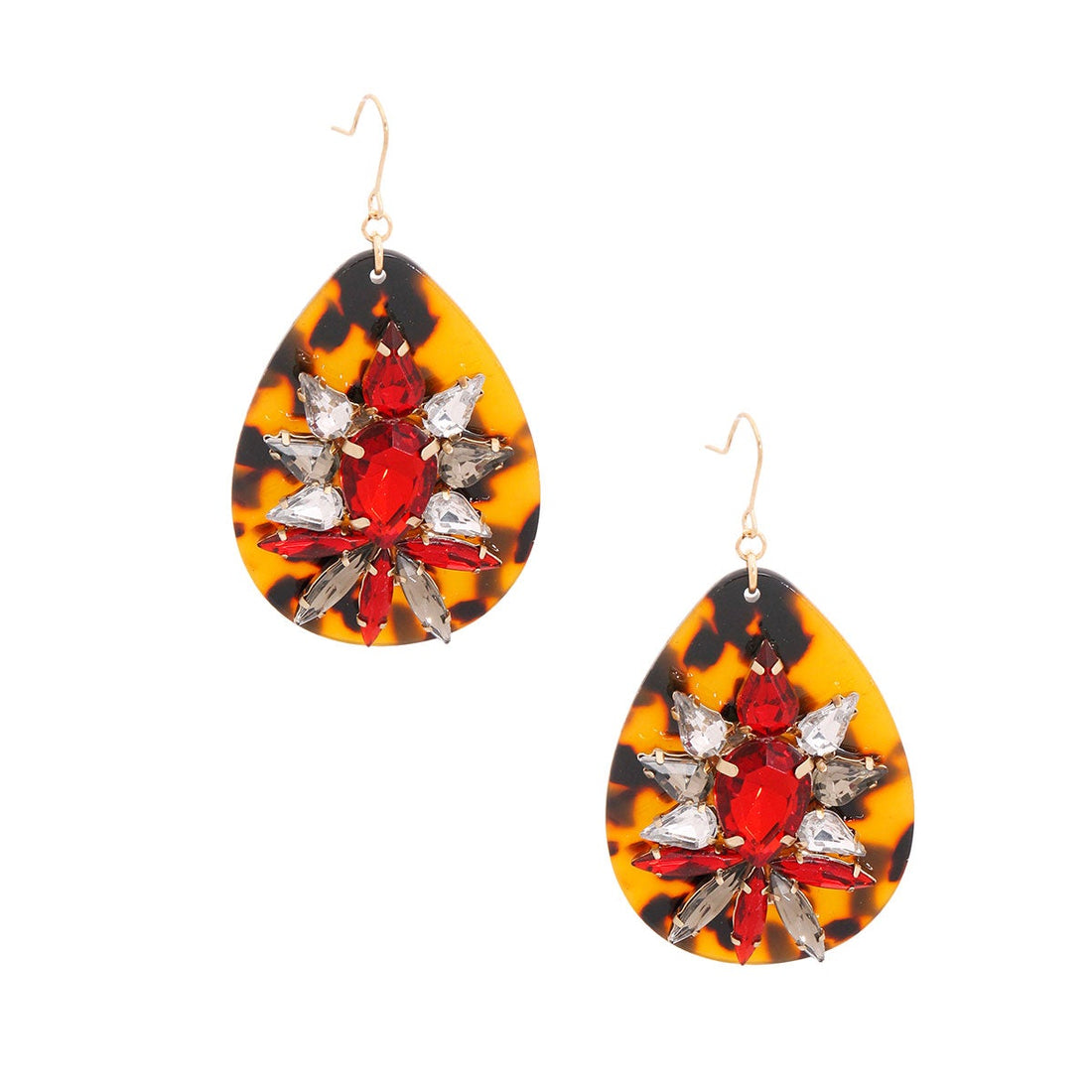 Red Tortoiseshell Teardrop Earrings