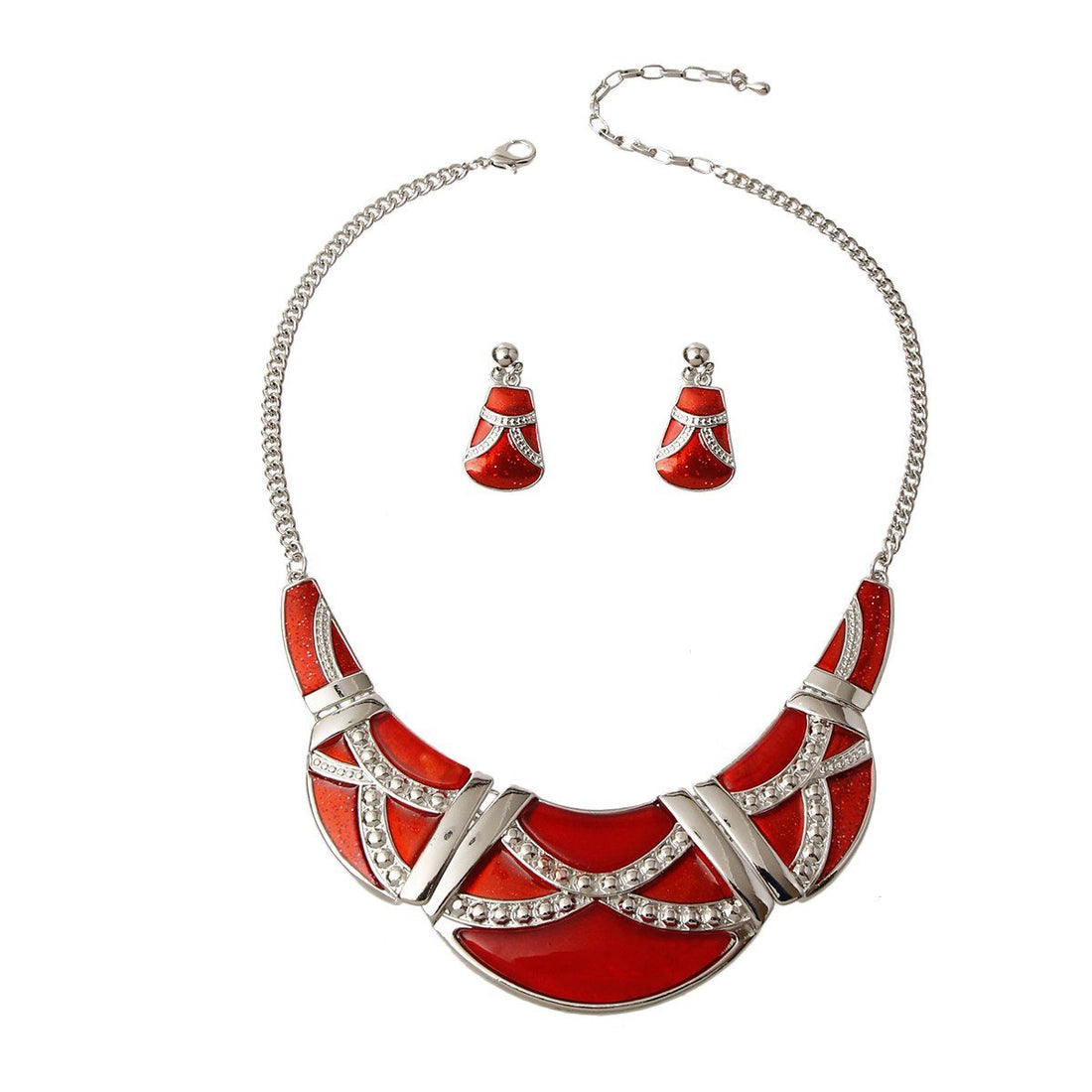 Silver and Red Necklace Set