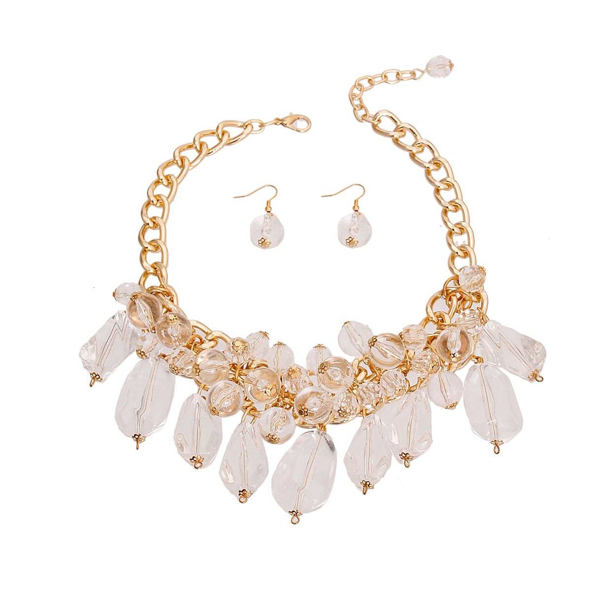 Chunky Gold Clear Bead Necklace