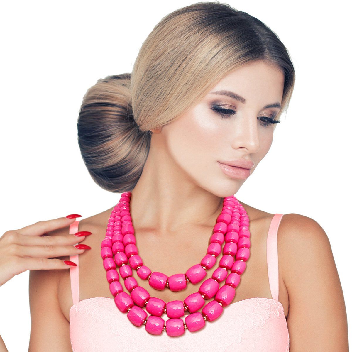 Pink Cylinder Bead Necklace