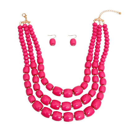 Pink Cylinder Bead Necklace