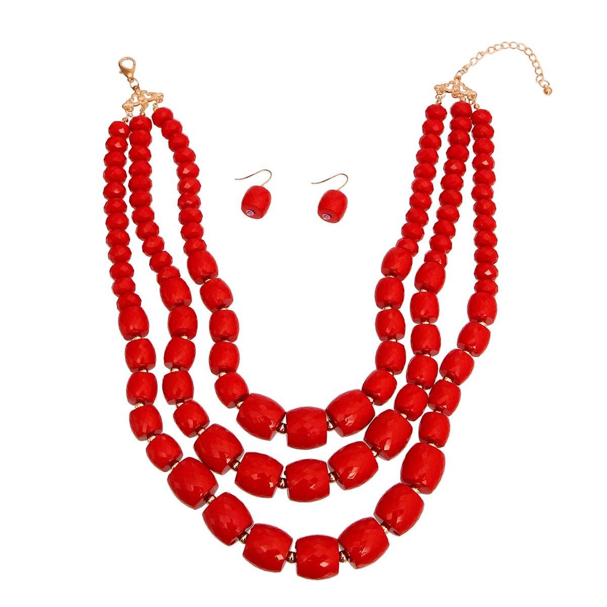 Red Cylinder Bead Necklace