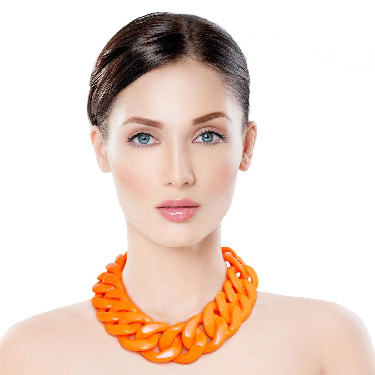 Bright Orange Link Necklace Set
