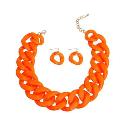 Bright Orange Link Necklace Set