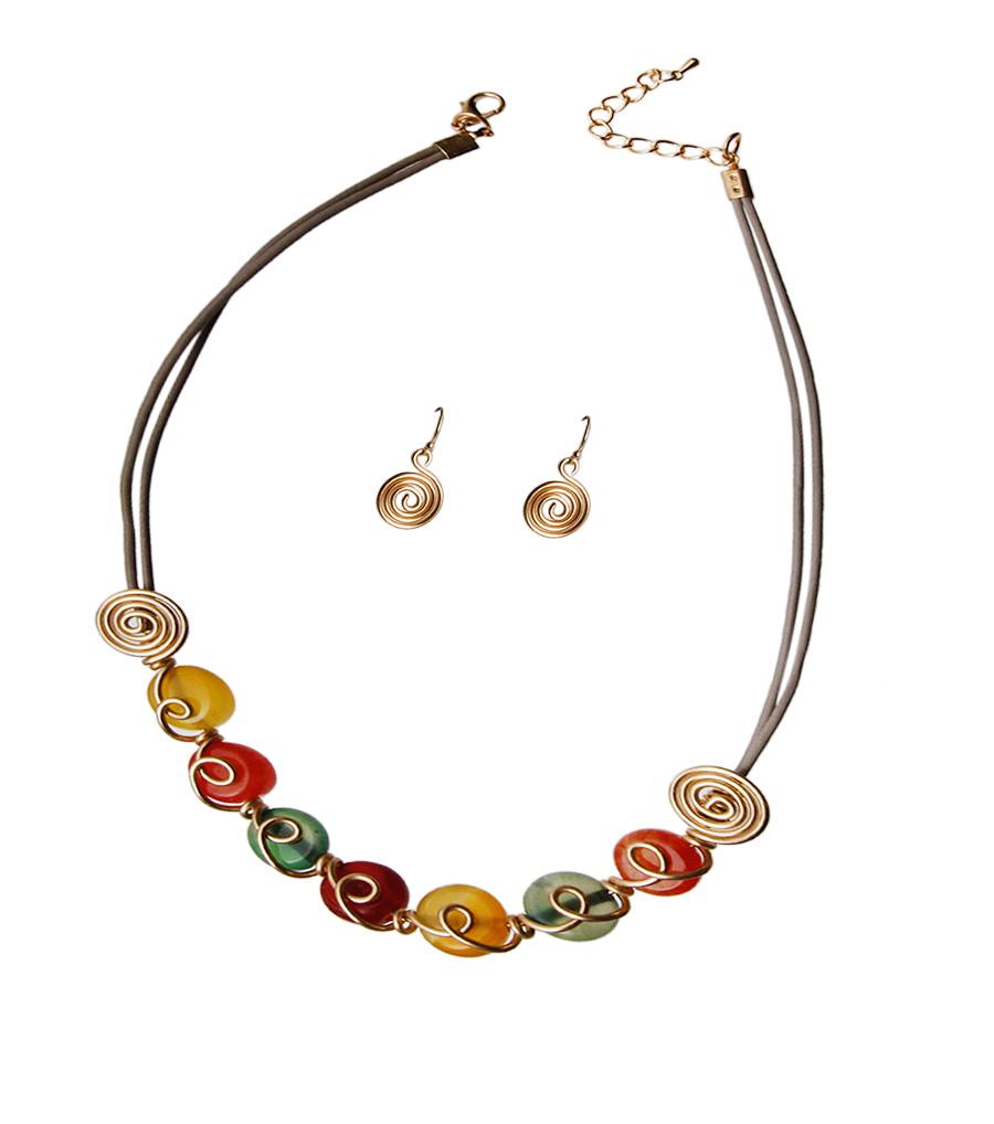 Multi Color Glass Bead Cord Necklace Set