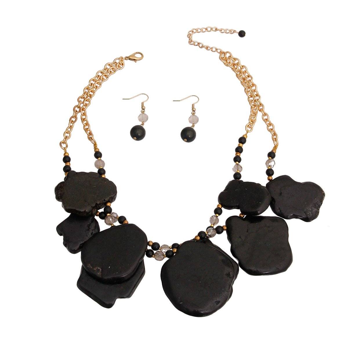 Black Stone Drop Necklace Set