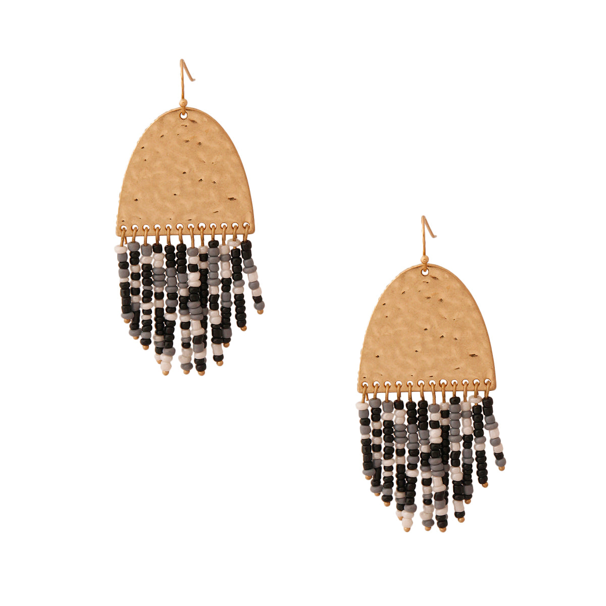 Black and White Bead Fringe Earrings