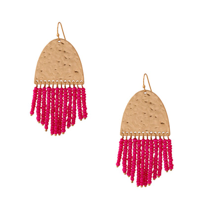 Fuchsia Bead Fringe Earrings