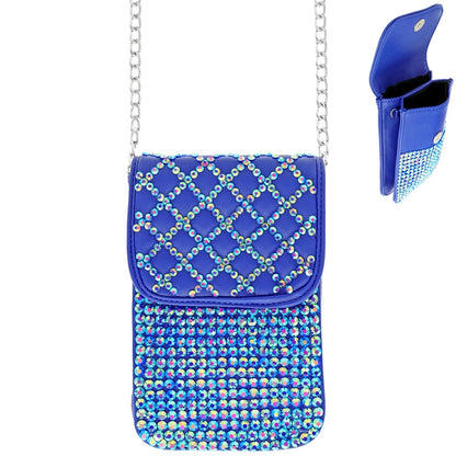 Royal Blue Quilted Rhinestone Cellphone Bag