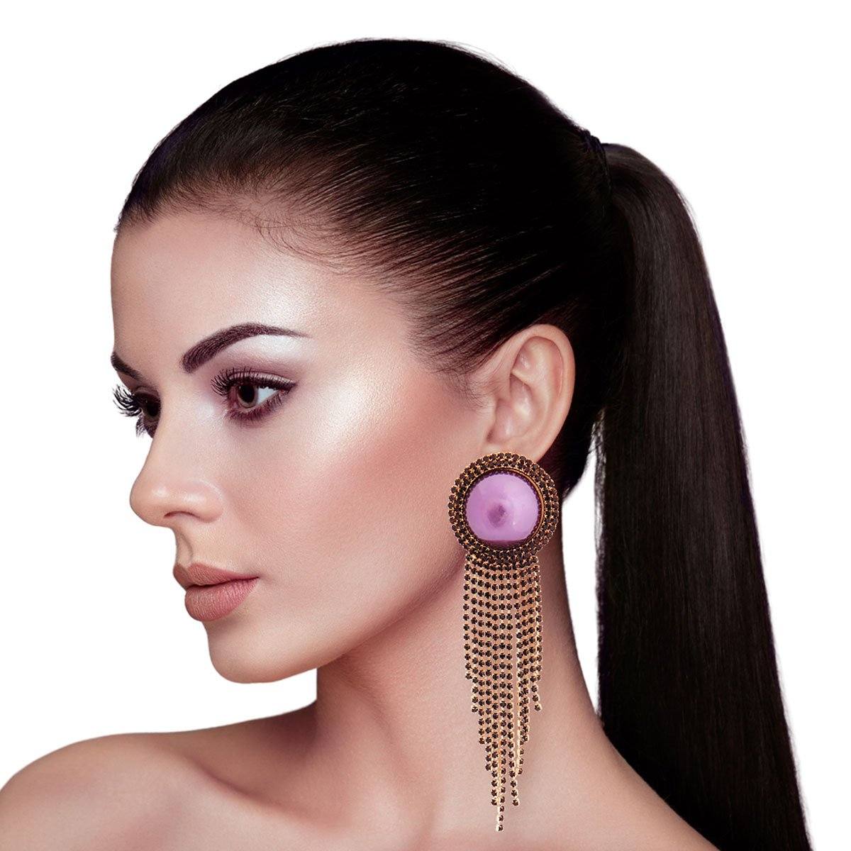 Purple Pearl Fringe Earrings