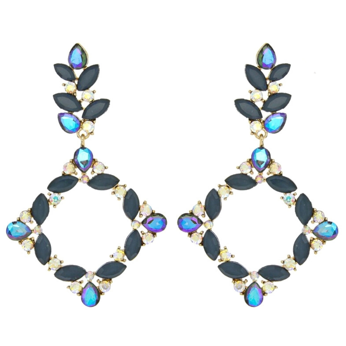 Gray Blue Diamond Drop Earrings