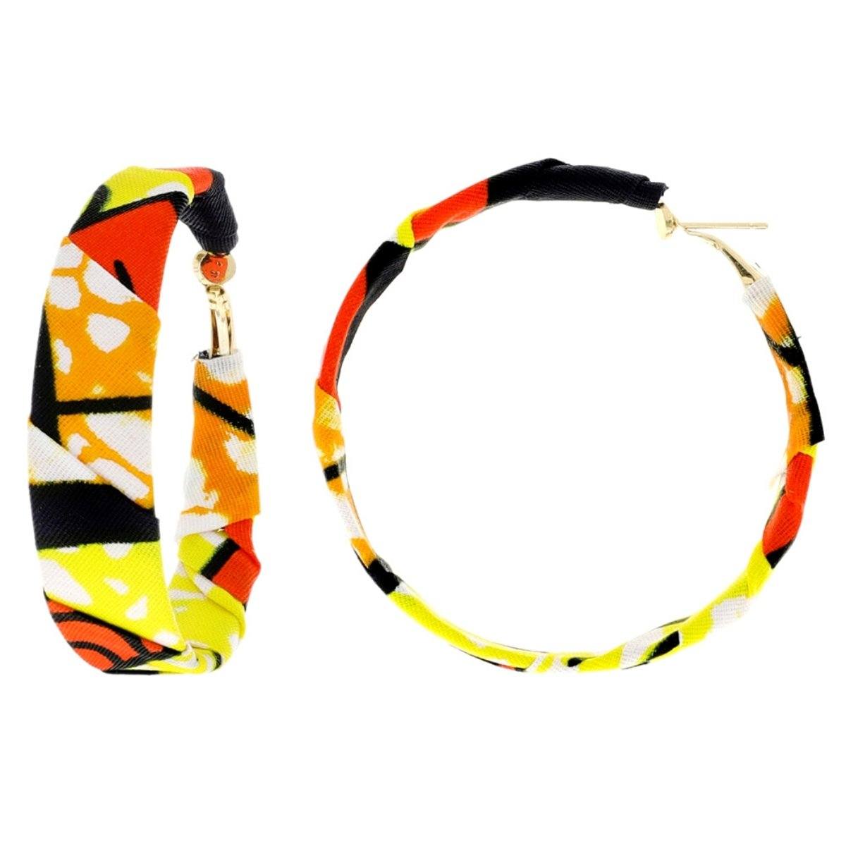 Orange Afrocentric Fabric Hoops