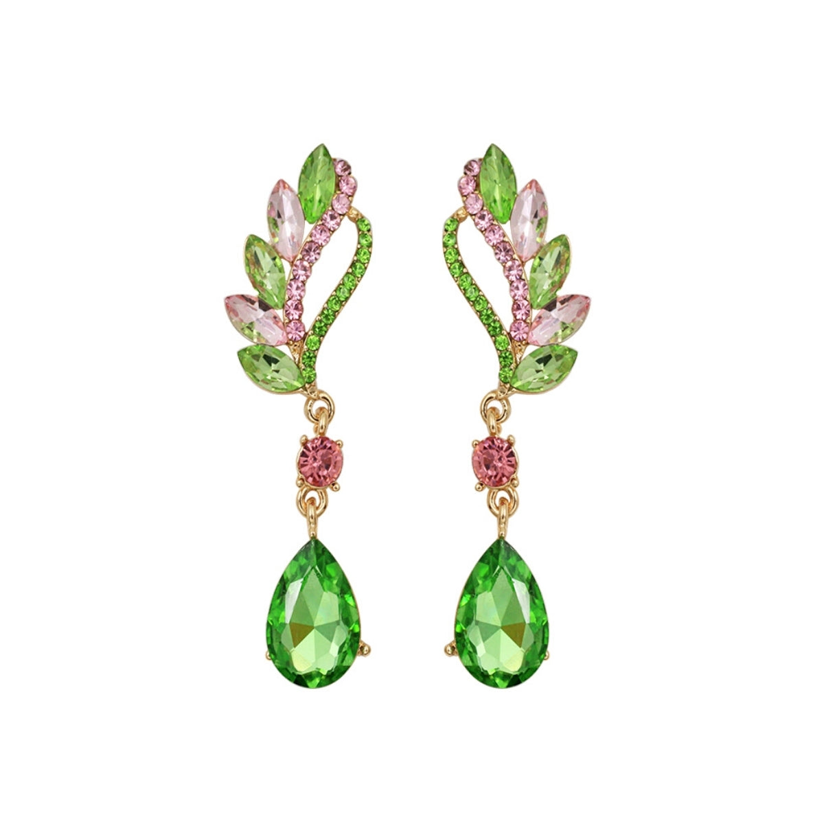 Pink and Green Crystal Drop Earrings