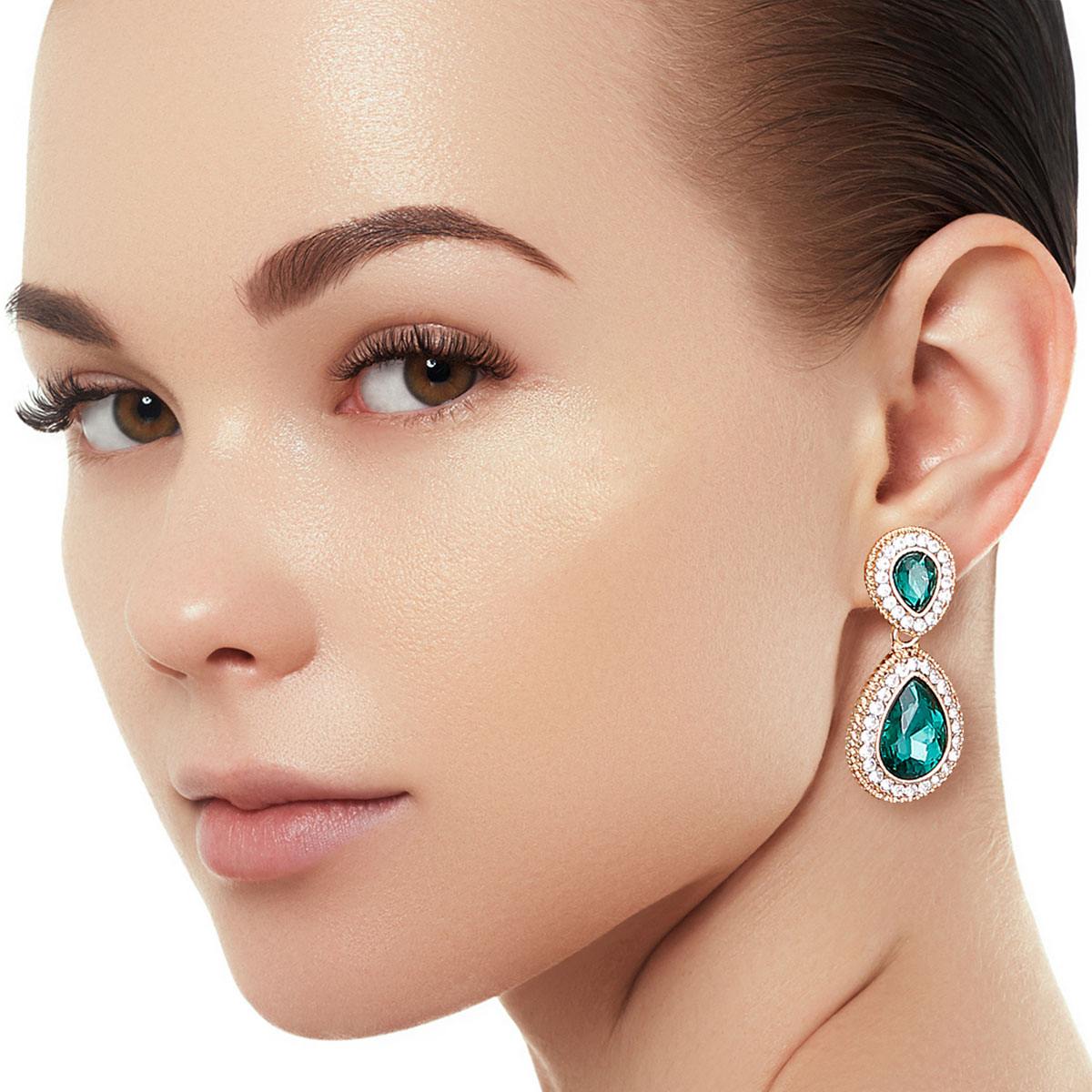 Green Dangle Teardrop Formal Earrings
