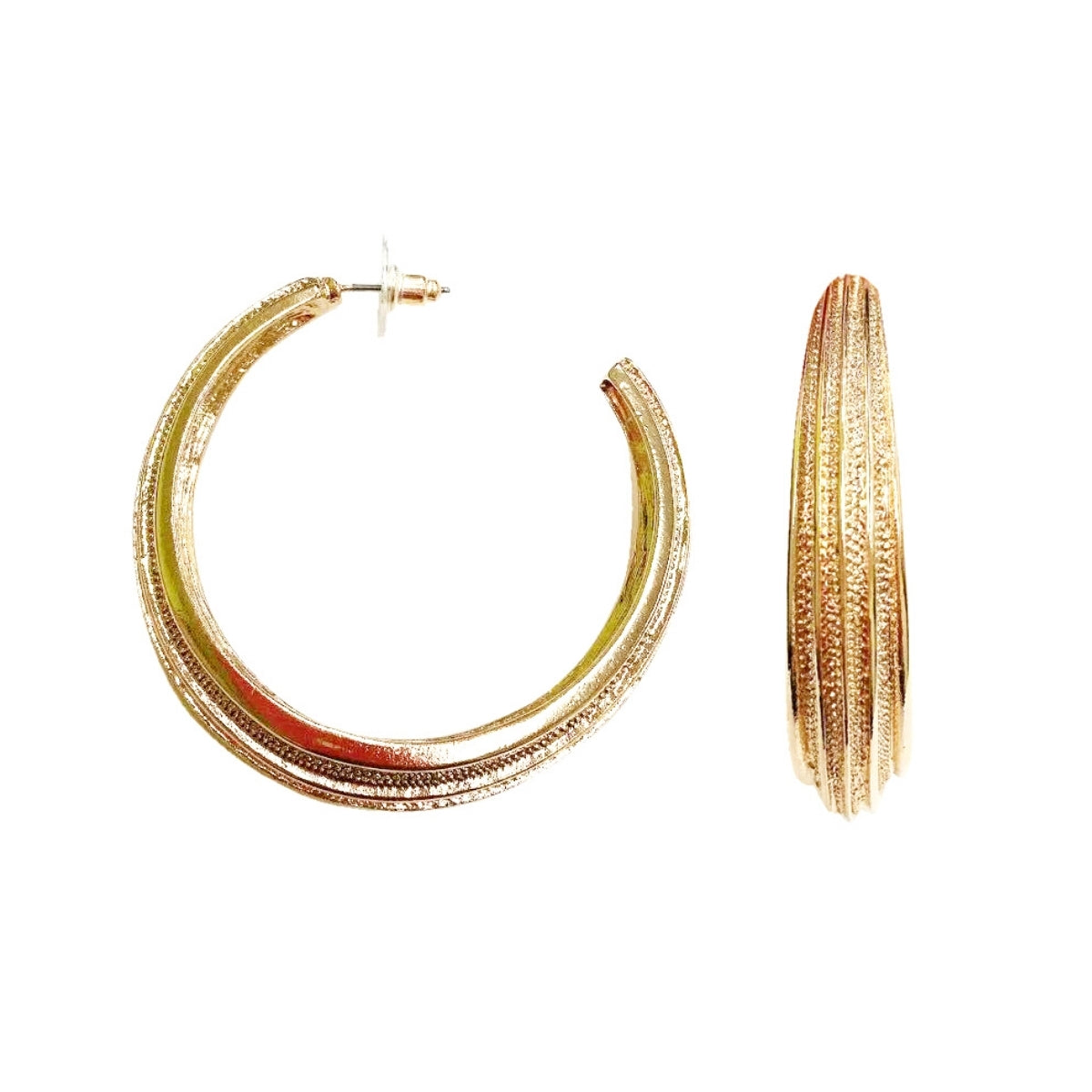 Wide Textured Gold Hoops