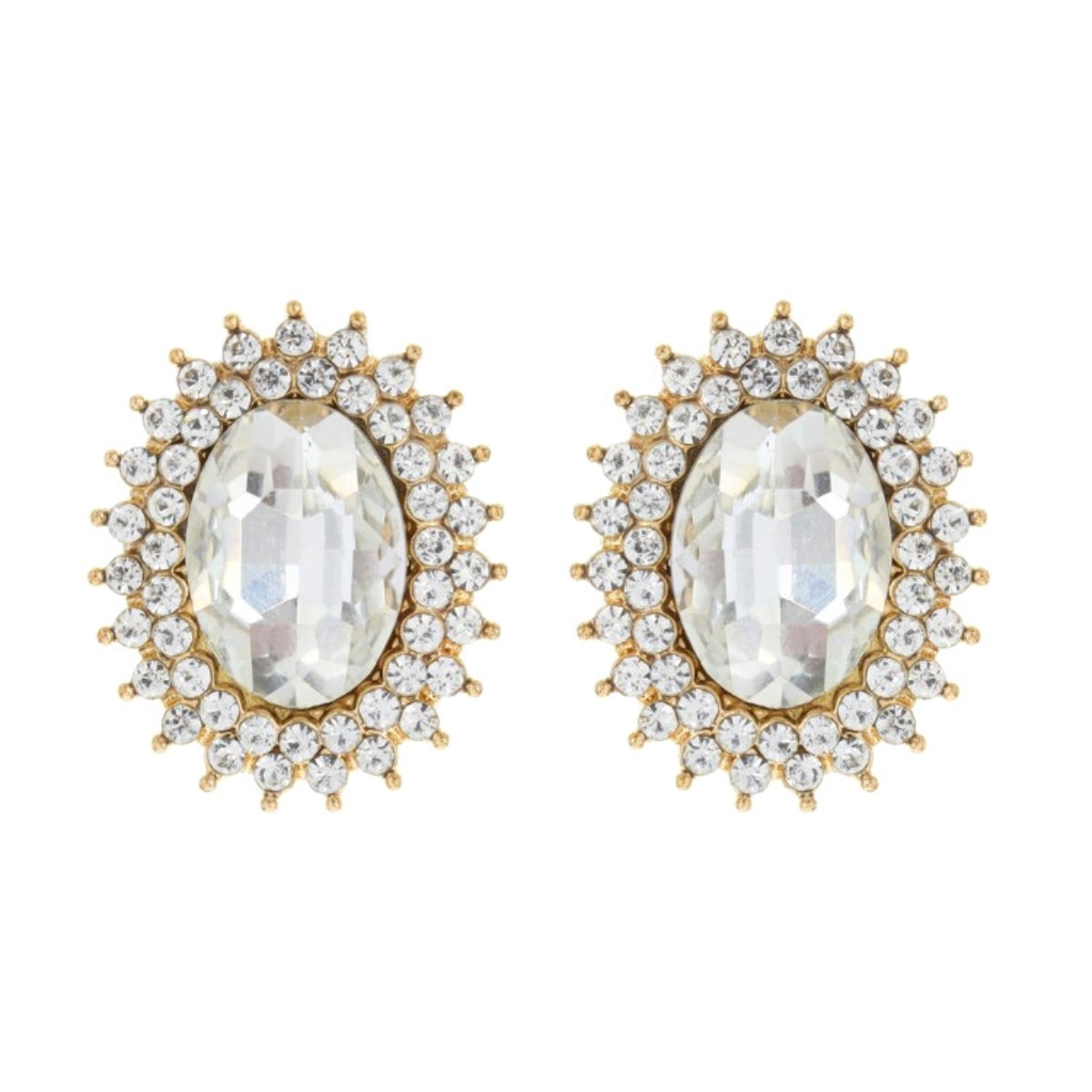 Oval Gold Crystal Studs