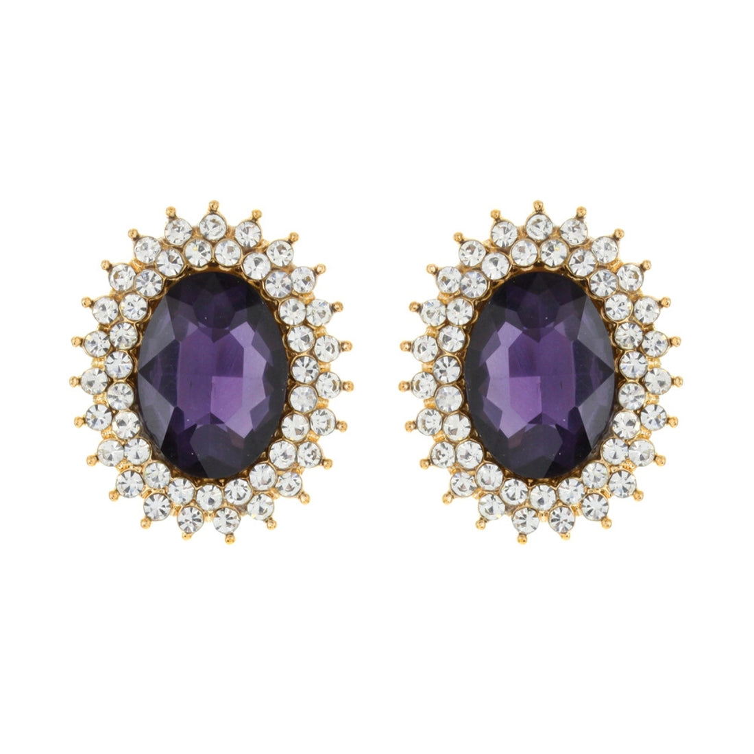 Oval Purple Crystal Studs