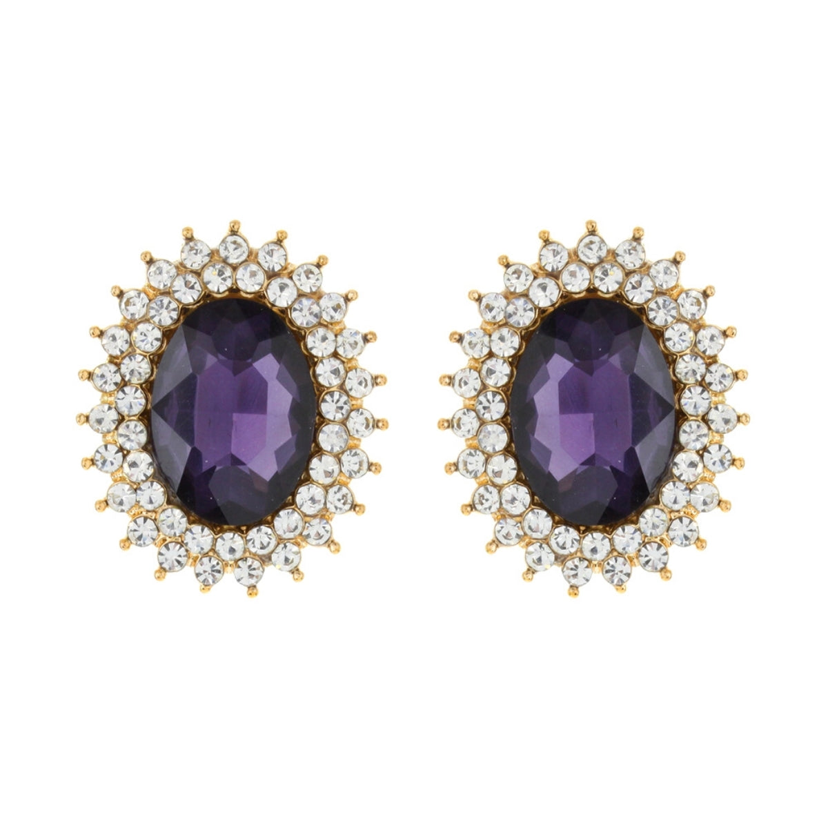 Oval Purple Crystal Studs