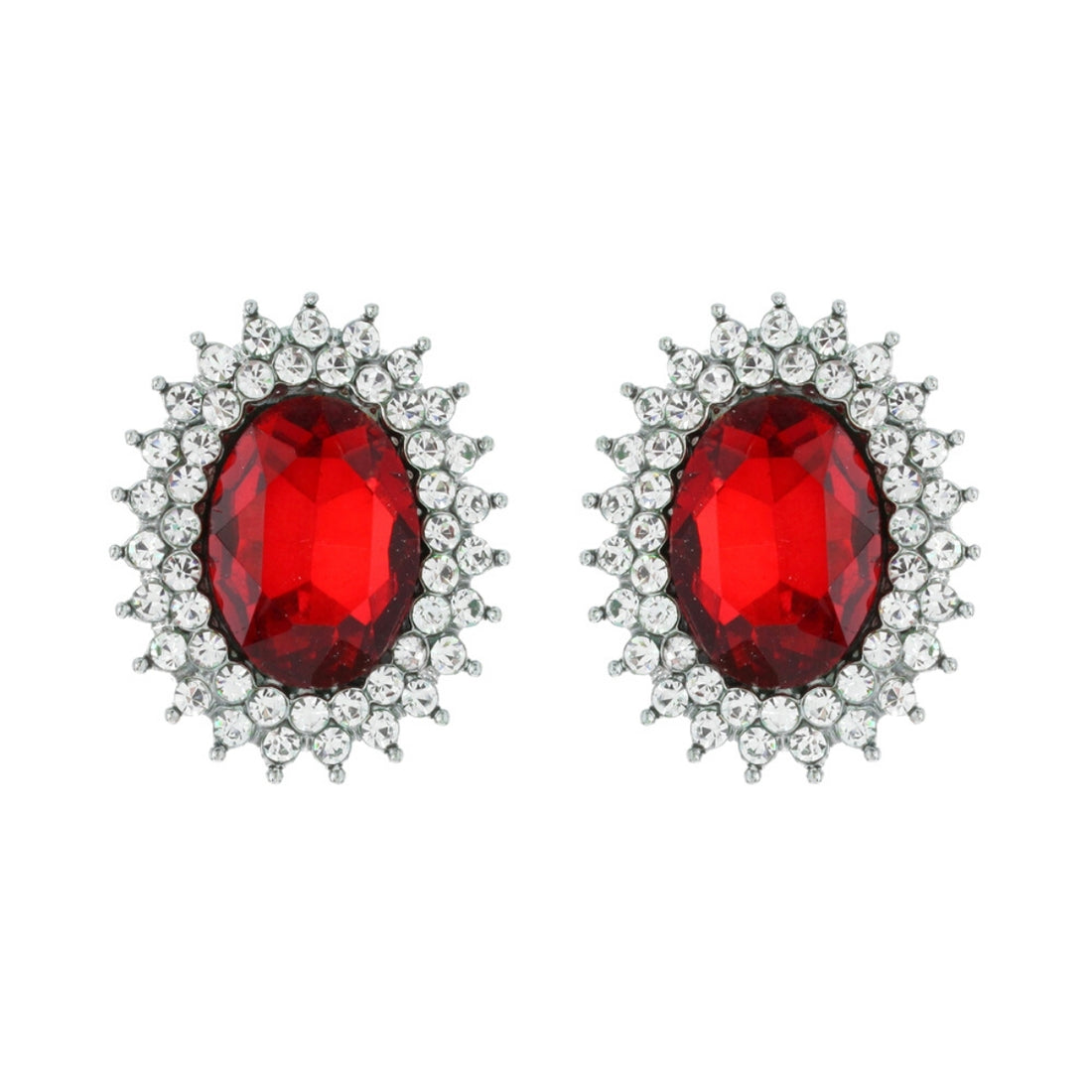 Oval Red Crystal Studs