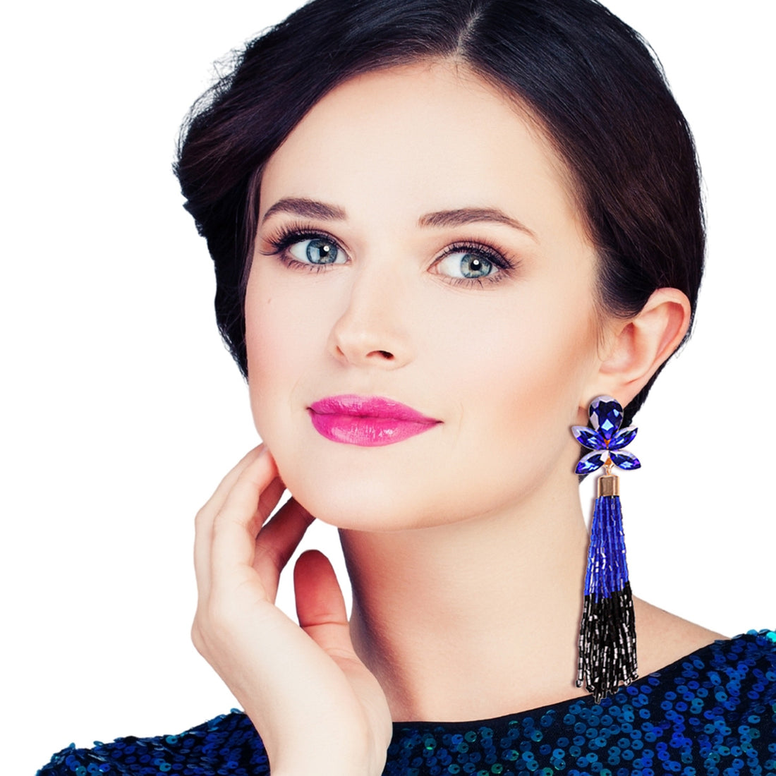 Royal Blue Crystal Bead Earrings