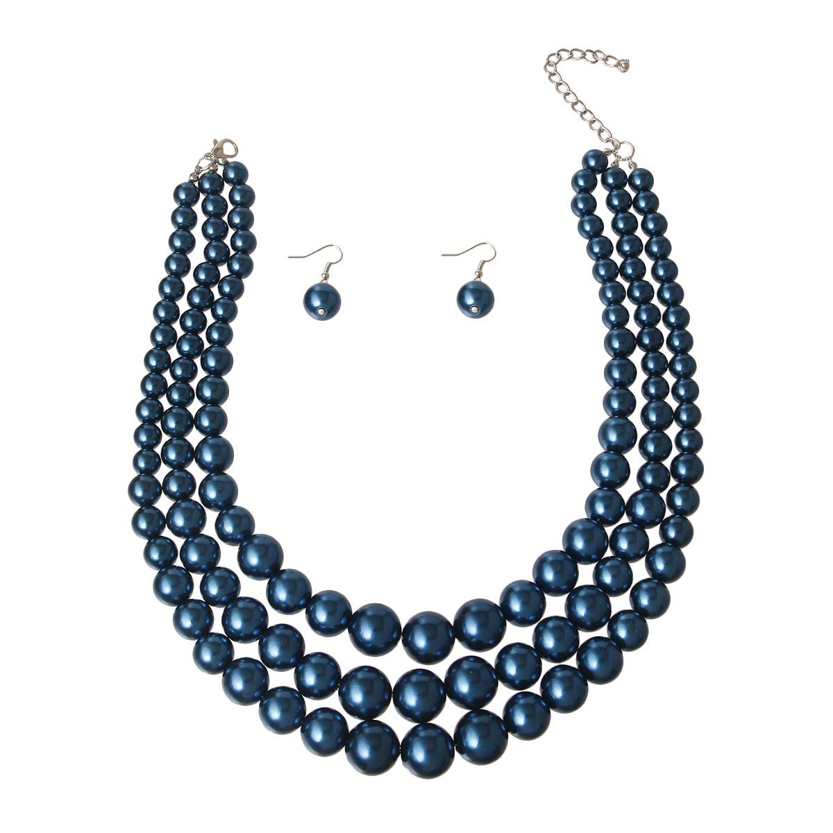 Navy Pearl 3 Strand Necklace Set