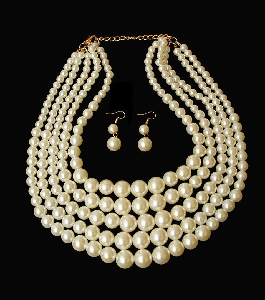 Cream Pearl Multi Strand Necklace Set