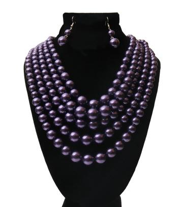 Dark Purple Multi Strand Pearl Necklace Set