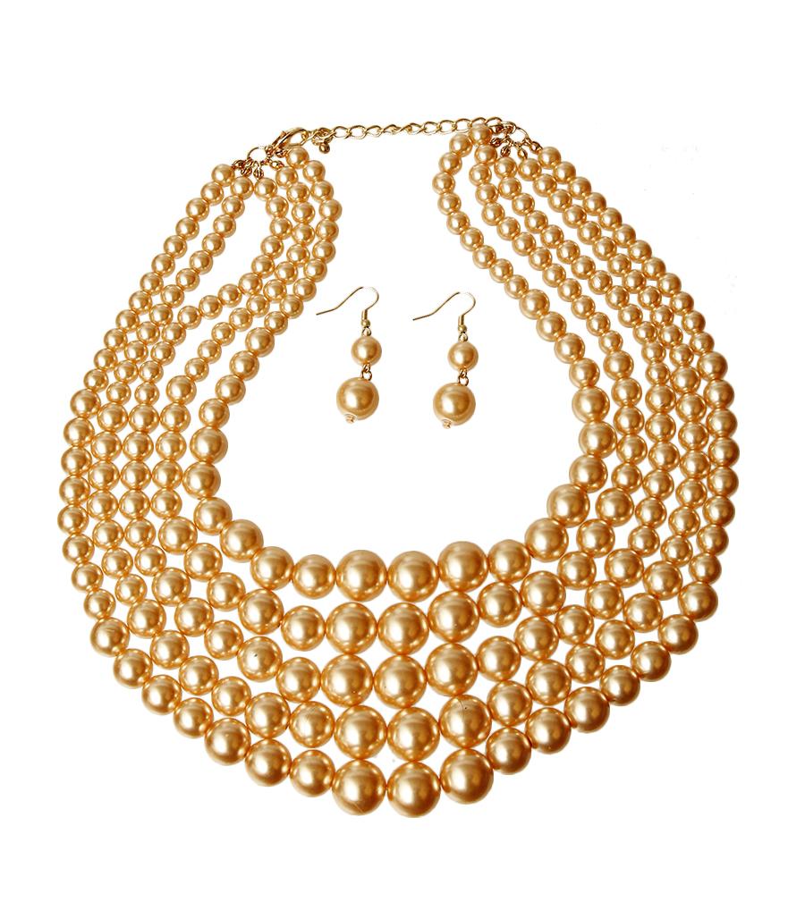 Light Brown Pearl Multi Strand Necklace Set