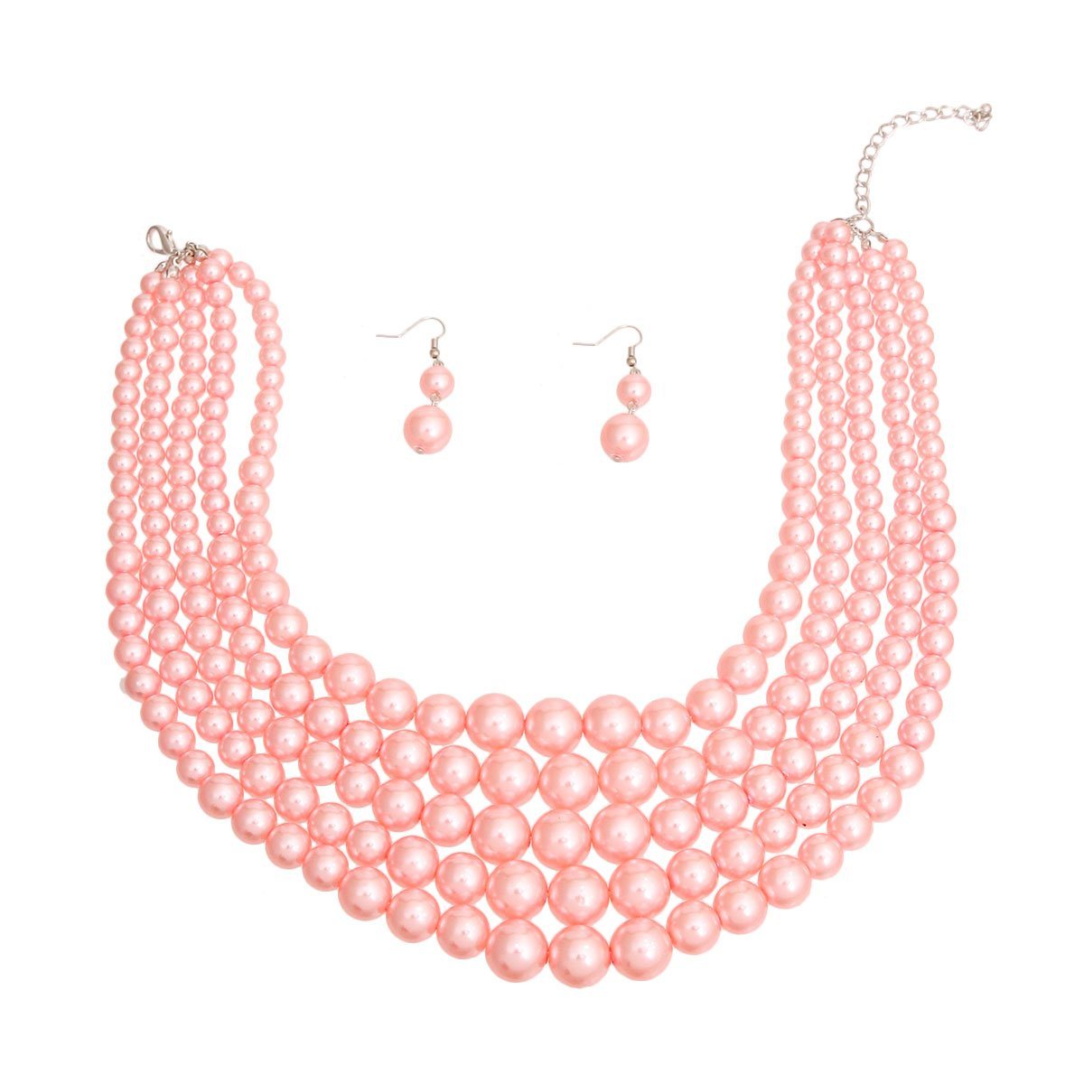 Pink Pearl 5 Strand Necklace