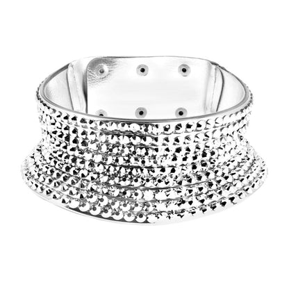 Silver Faux Leather Crystal Choker