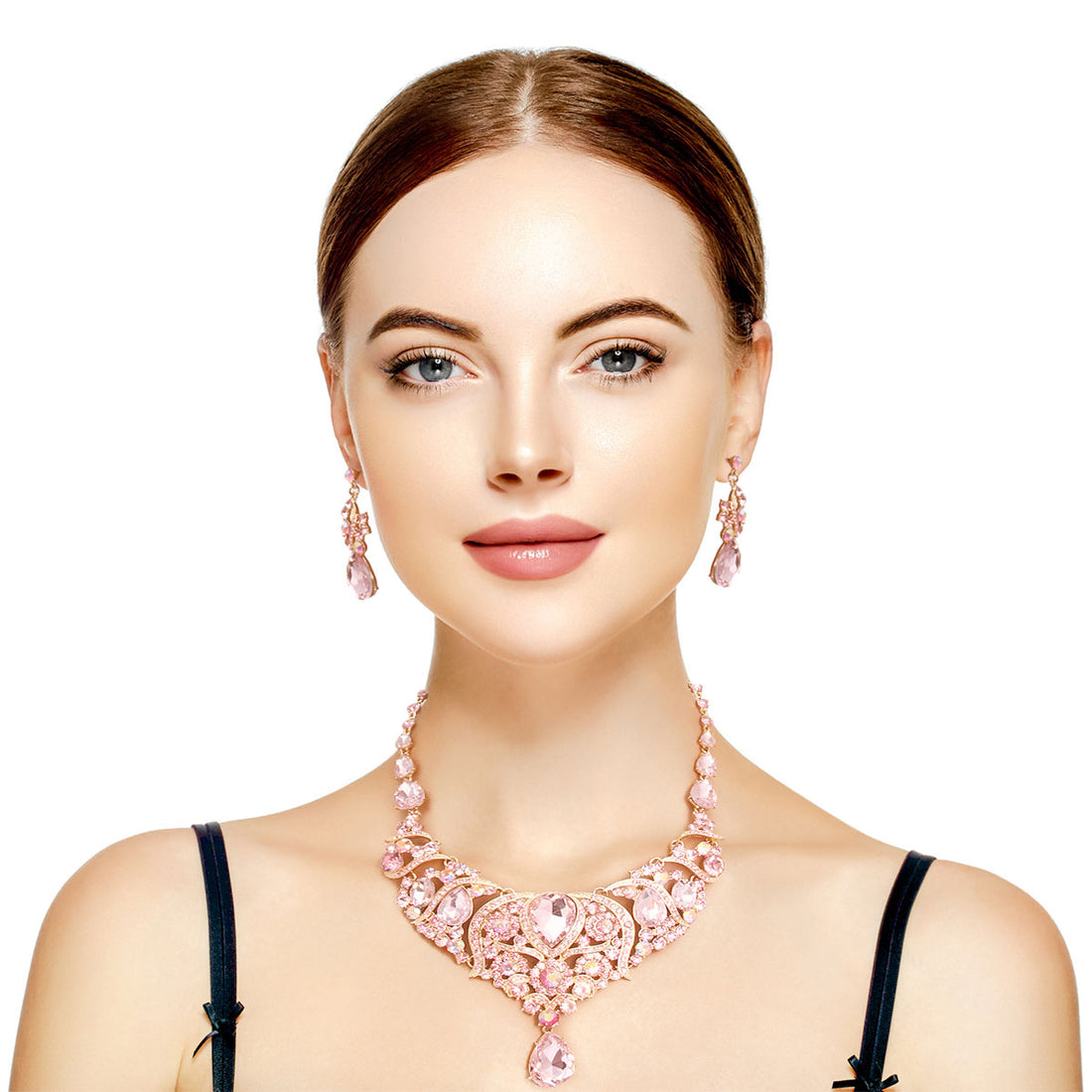 Pink and Gold Crystal Bib Necklace