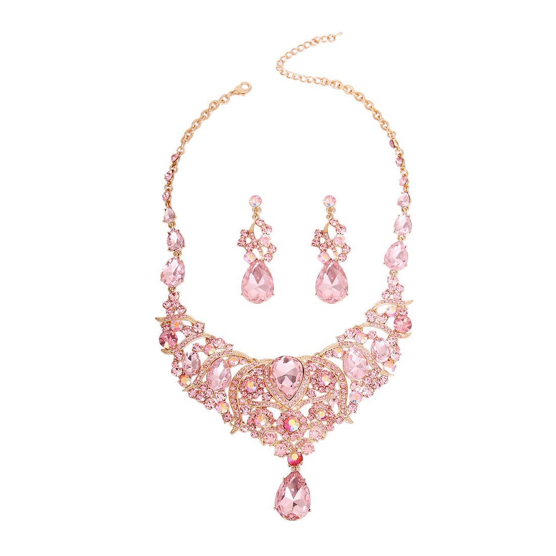 Pink and Gold Crystal Bib Necklace