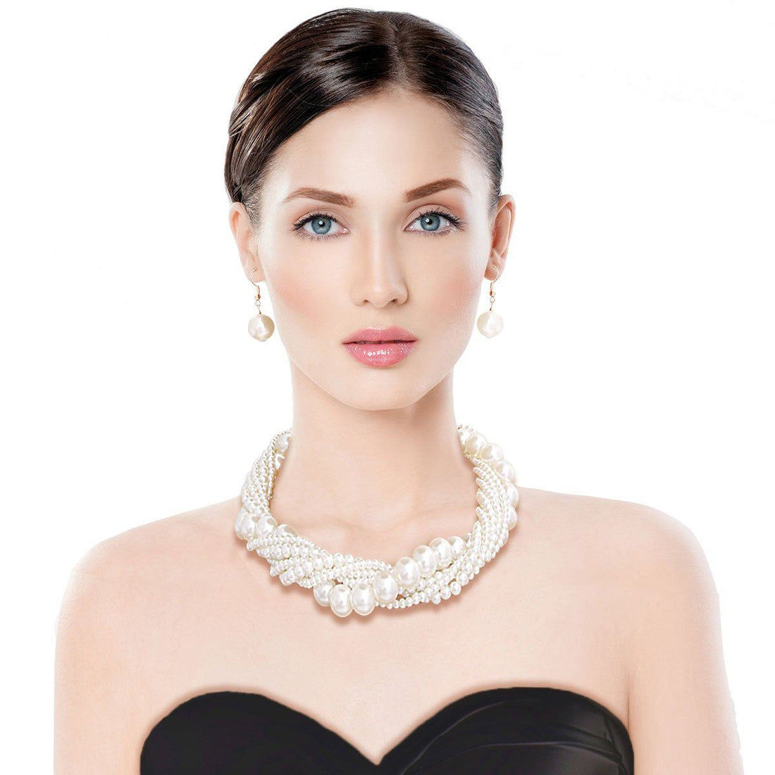 Cream Pearl Twisted Strand Necklace Set