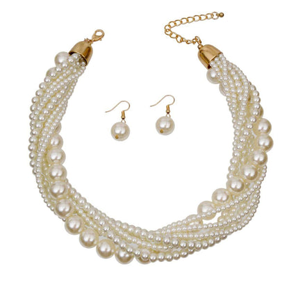 Cream Pearl Twisted Strand Necklace Set