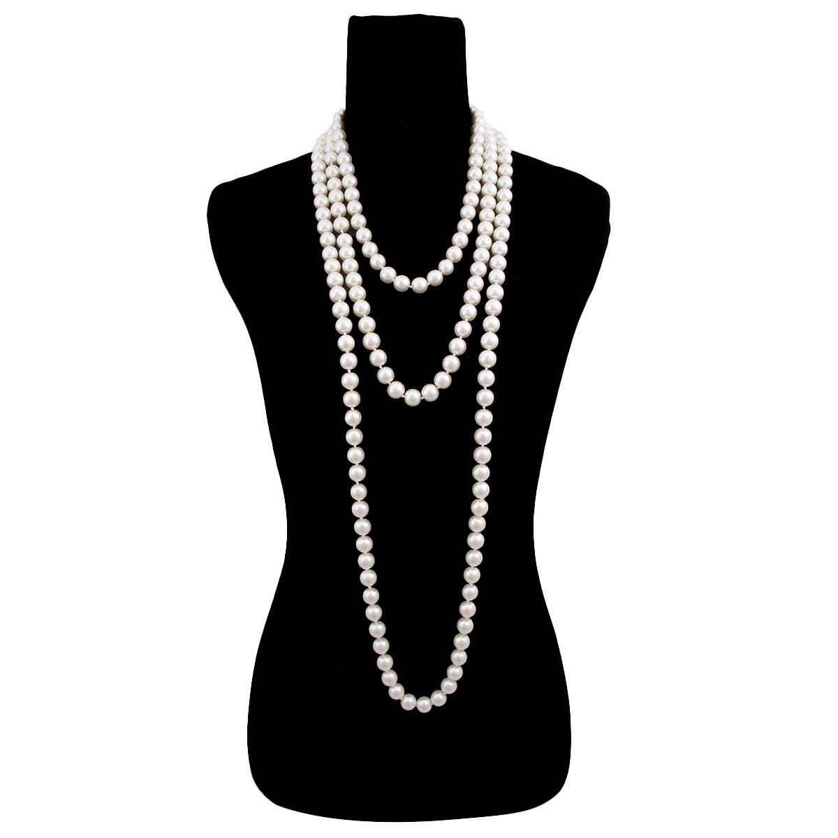 Cream Glass Pearls Coco Designer Style Endless Necklace