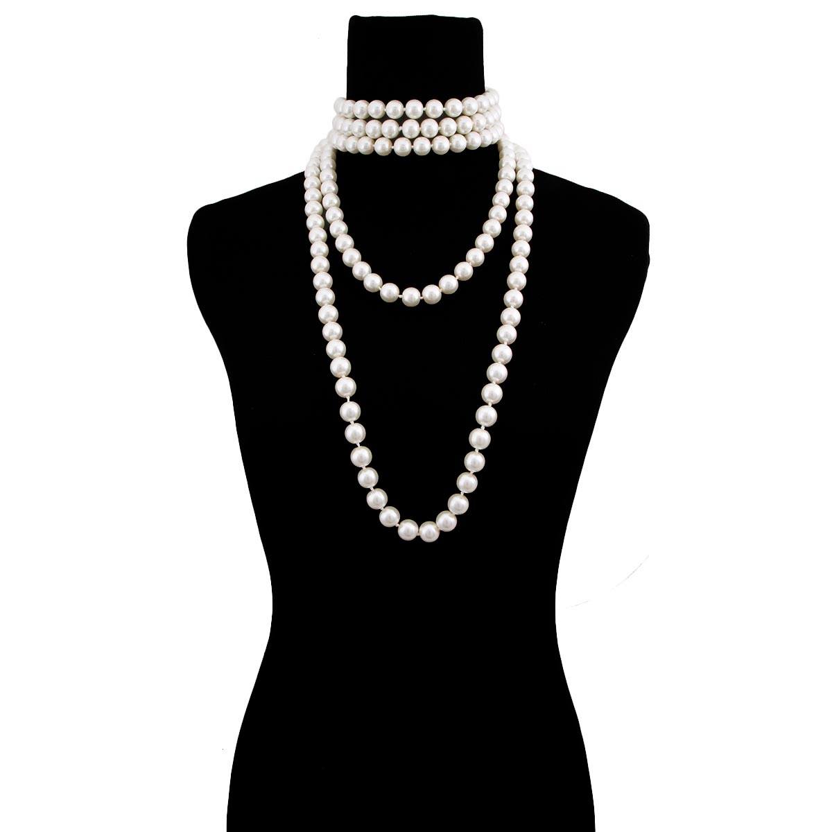 Cream Glass Pearls Coco Designer Style Endless Necklace